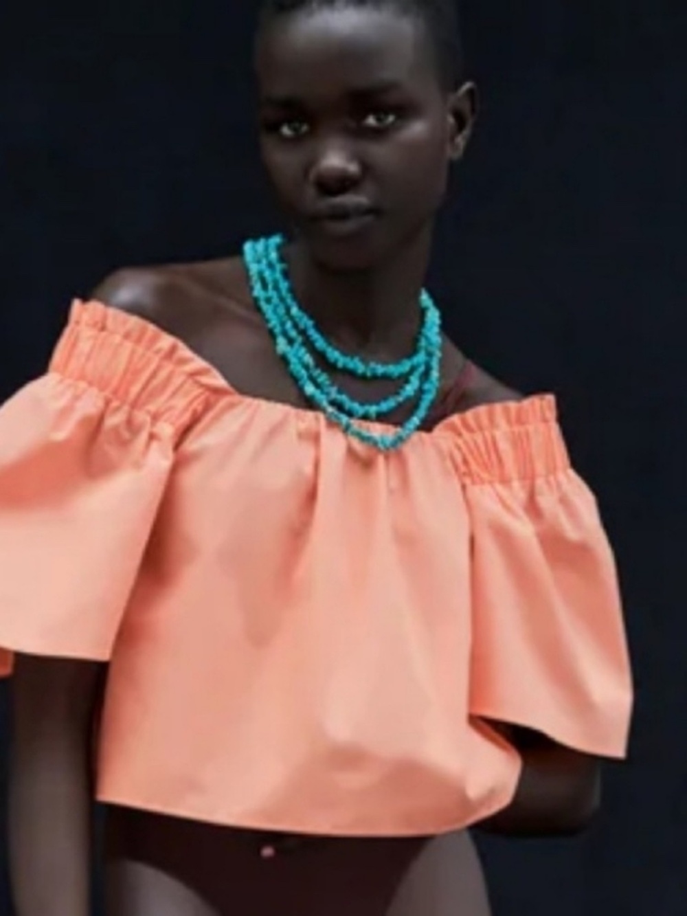 Zara Peach Orange Puff Sleeve Poplin Crop Top Small
